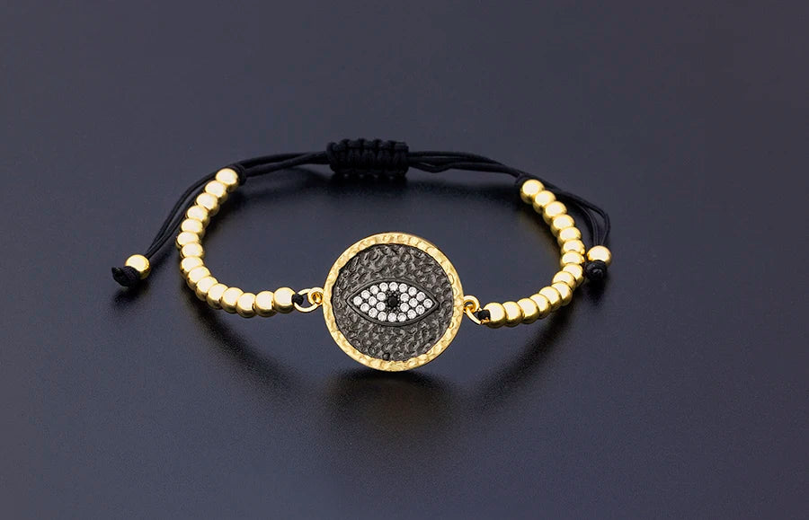 Nidin Men Trendy Turkish Evil Eye Handmade Beads Bracelet Pave CZ Eye Lucky Rope Bracelet Adjustable Female Party Jewelry Gifts