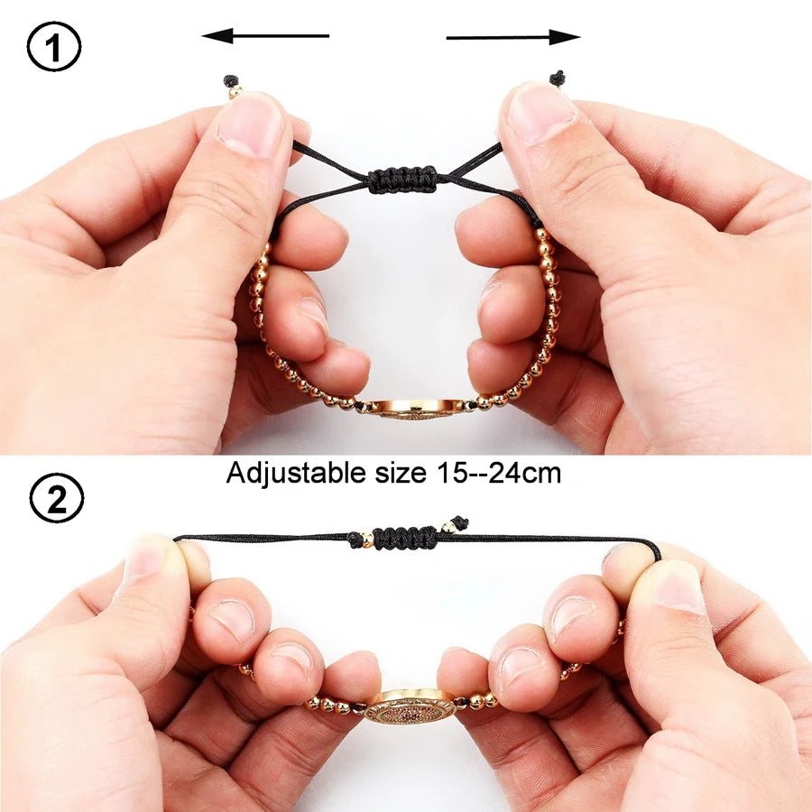 Nidin Hamsa Hand Evil Eye Copper Beads Adjustable Bracelet Lucky Braided Rope Bracelet 5 Styles For Women Men Party Jewelry