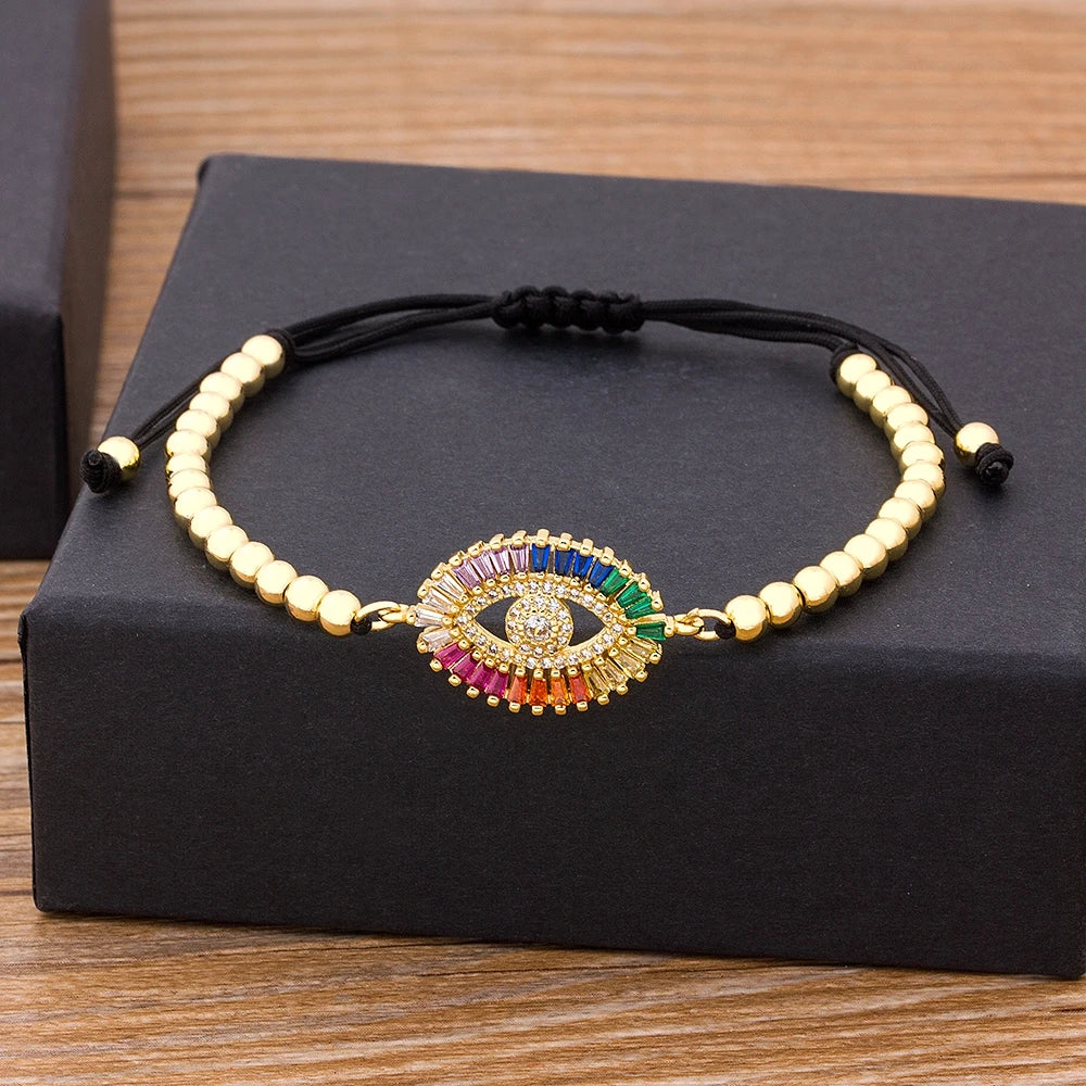 Nidin Hamsa Hand Evil Eye Copper Beads Adjustable Bracelet Lucky Braided Rope Bracelet 5 Styles For Women Men Party Jewelry
