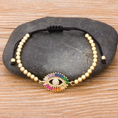 Nidin Hamsa Hand Evil Eye Copper Beads Adjustable Bracelet Lucky Braided Rope Bracelet 5 Styles For Women Men Party Jewelry