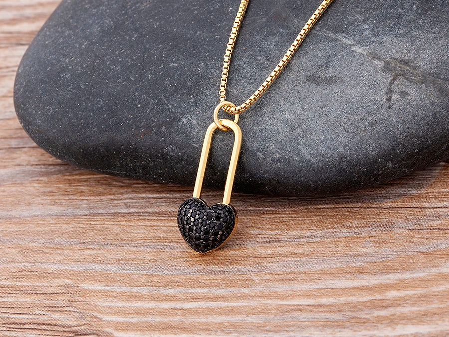 Nidin New Classic Love Heart Necklace 5 Colors Choice For Women Copper Zircon Fashion Chain Jewelry Fine Wedding Luxury Gifts