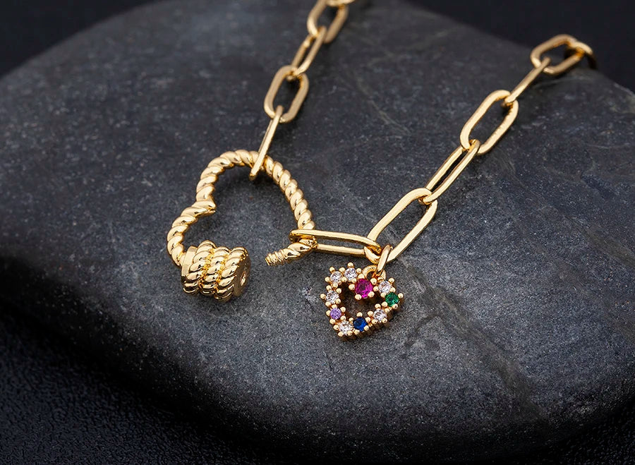 Crystal Heart Link Chain Bracelet