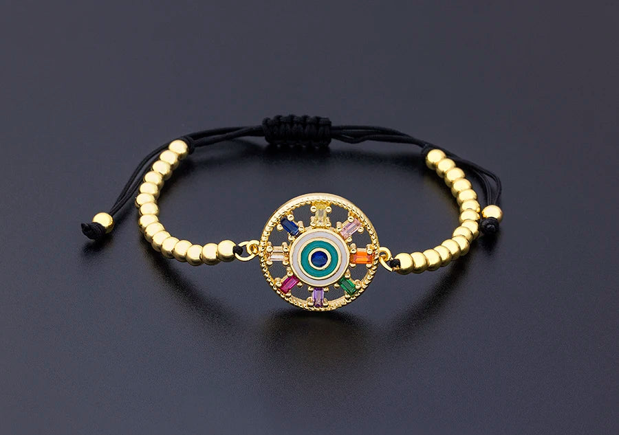 Nidin Men Trendy Turkish Evil Eye Handmade Beads Bracelet Pave CZ Eye Lucky Rope Bracelet Adjustable Female Party Jewelry Gifts
