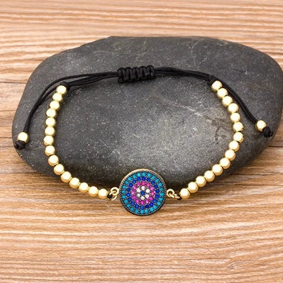 Nidin Men Trendy Turkish Evil Eye Handmade Beads Bracelet Pave CZ Eye Lucky Rope Bracelet Adjustable Female Party Jewelry Gifts