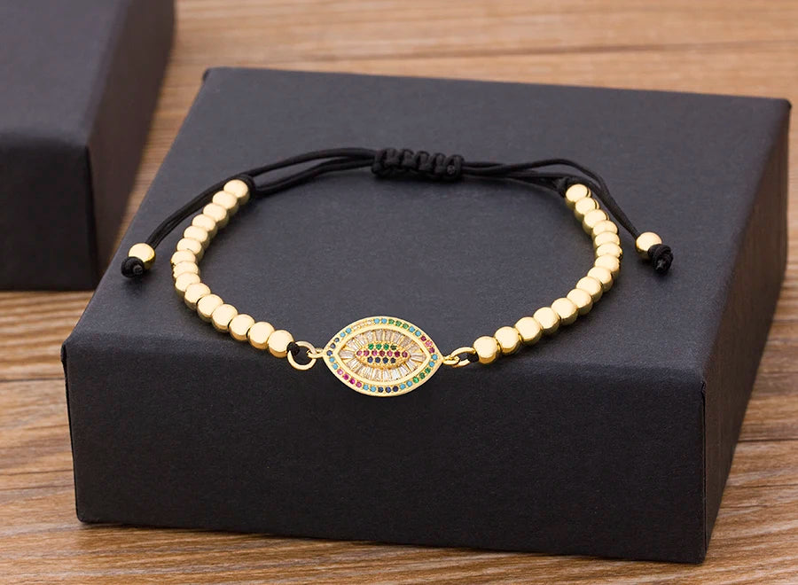Nidin Hamsa Hand Evil Eye Copper Beads Adjustable Bracelet Lucky Braided Rope Bracelet 5 Styles For Women Men Party Jewelry