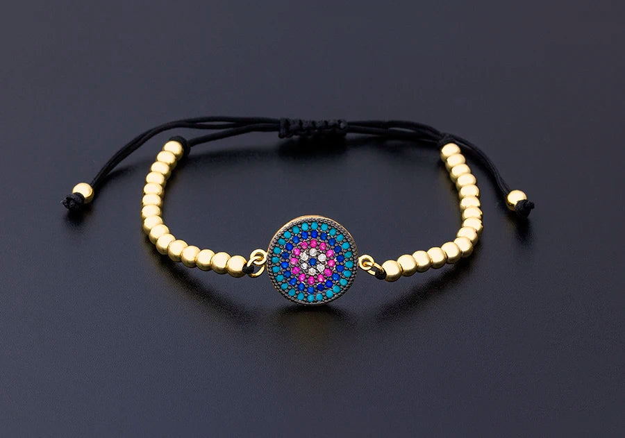 Nidin Men Trendy Turkish Evil Eye Handmade Beads Bracelet Pave CZ Eye Lucky Rope Bracelet Adjustable Female Party Jewelry Gifts