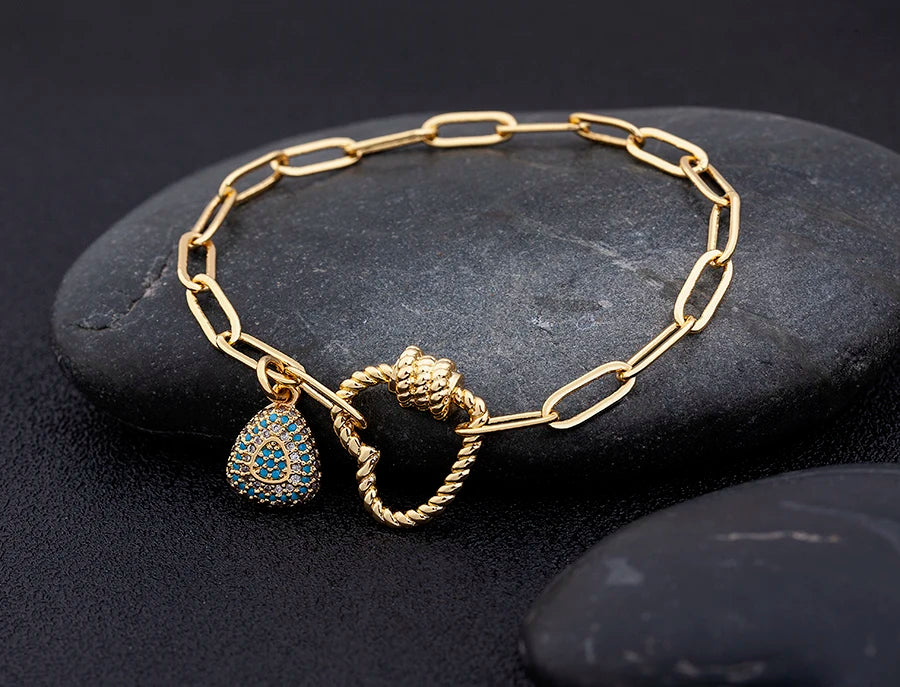 Nidin Light Luxury Classic Charm Heart Bracelet for Women Shiny Princess Cut Cubic Zircon CZ Pendant Bangles Copper Jewelry Gift