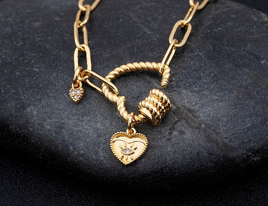Nidin Light Luxury Classic Charm Heart Bracelet for Women Shiny Princess Cut Cubic Zircon CZ Pendant Bangles Copper Jewelry Gift