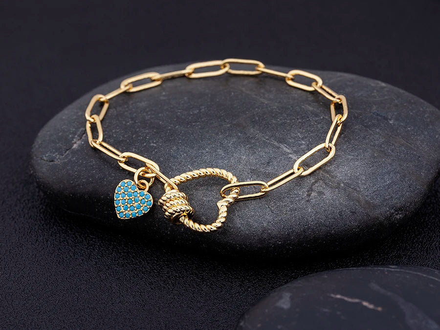 Nidin Light Luxury Classic Charm Heart Bracelet for Women Shiny Princess Cut Cubic Zircon CZ Pendant Bangles Copper Jewelry Gift