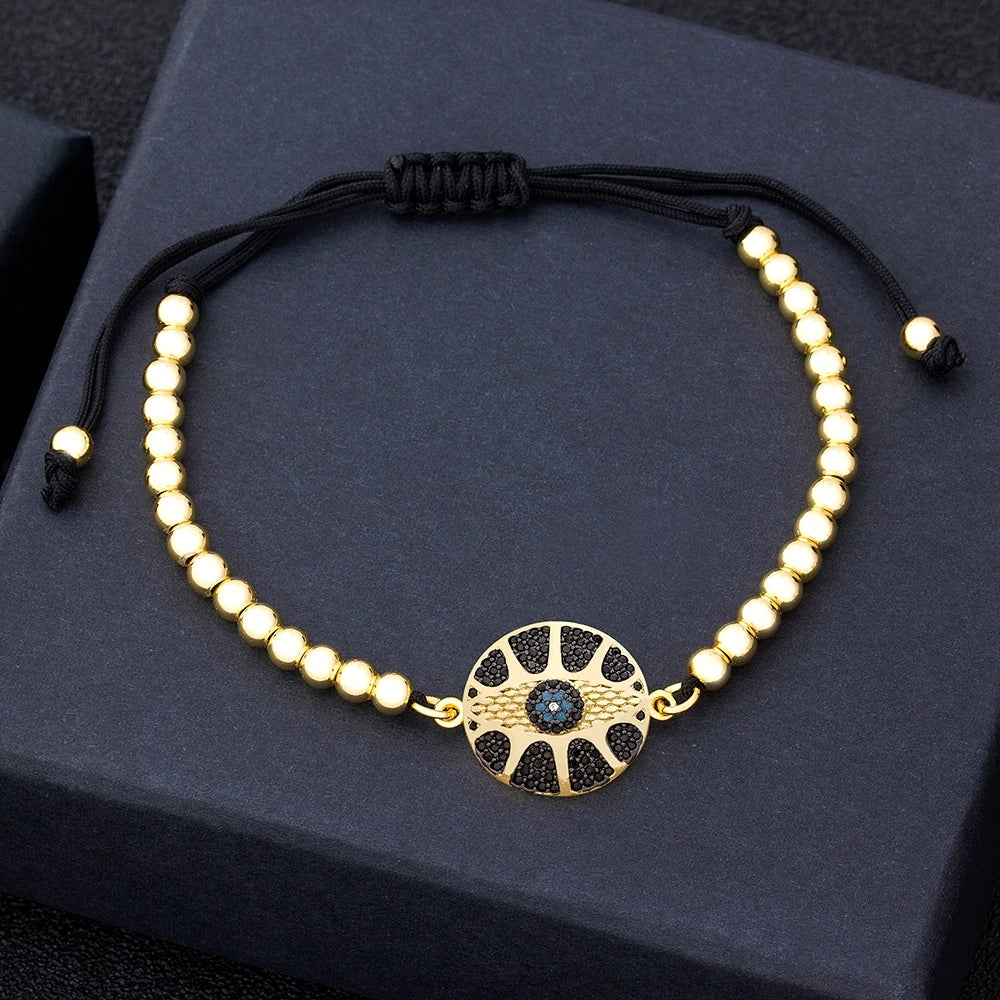 Nidin Men Trendy Turkish Evil Eye Handmade Beads Bracelet Pave CZ Eye Lucky Rope Bracelet Adjustable Female Party Jewelry Gifts