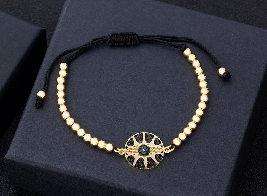 Nidin Men Trendy Turkish Evil Eye Handmade Beads Bracelet Pave CZ Eye Lucky Rope Bracelet Adjustable Female Party Jewelry Gifts
