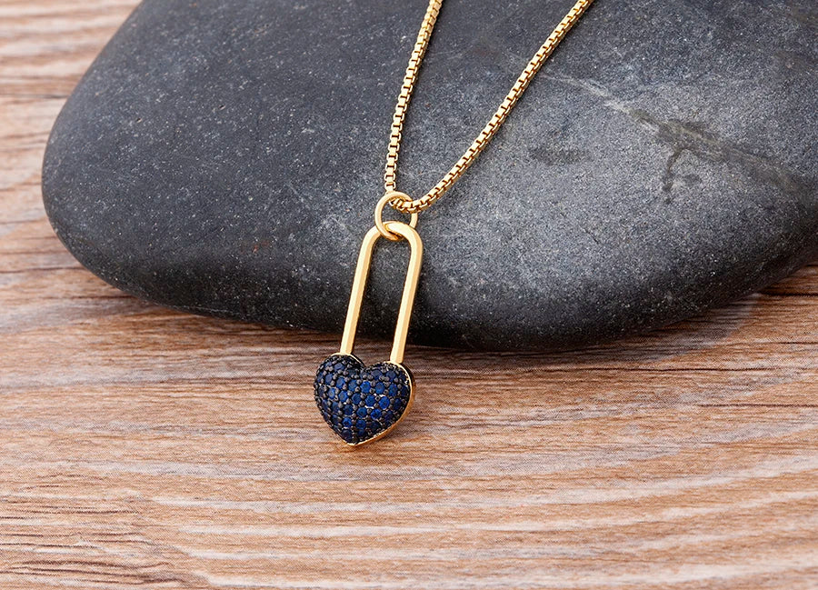 Nidin New Classic Love Heart Necklace 5 Colors Choice For Women Copper Zircon Fashion Chain Jewelry Fine Wedding Luxury Gifts