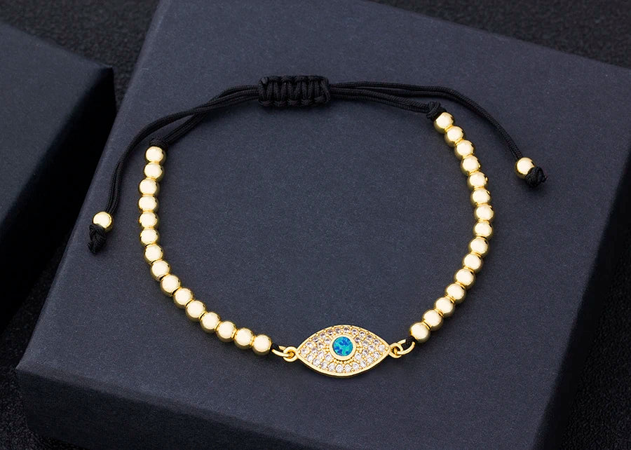 Nidin Hamsa Hand Evil Eye Copper Beads Adjustable Bracelet Lucky Braided Rope Bracelet 5 Styles For Women Men Party Jewelry