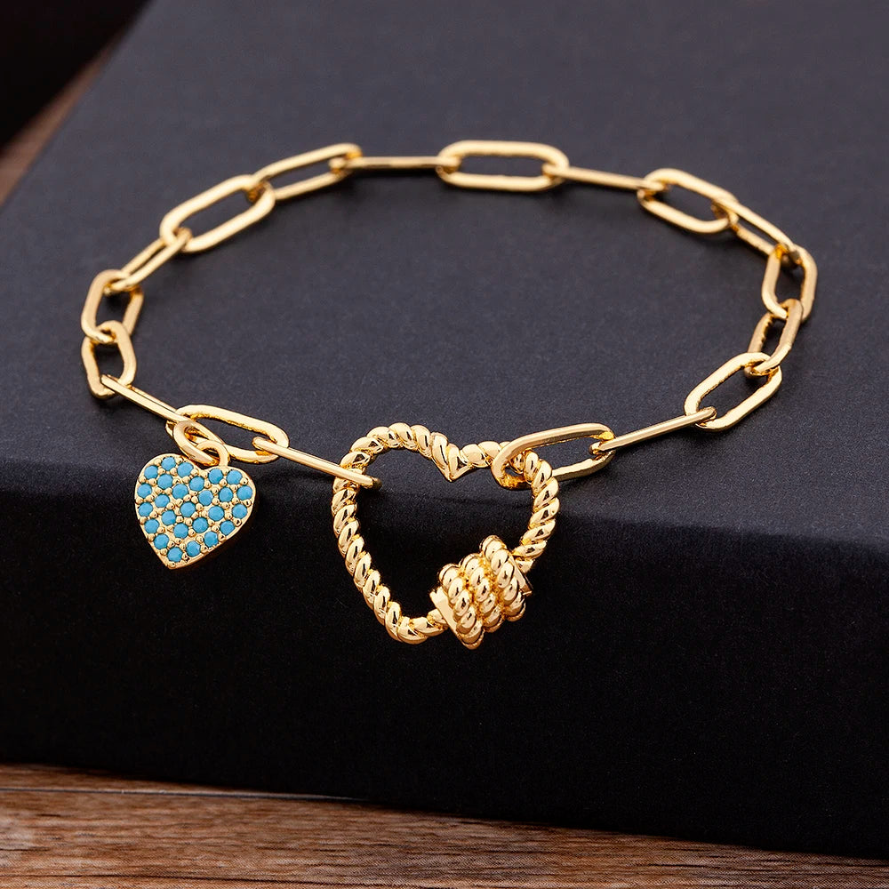 Crystal Heart Link Chain Bracelet