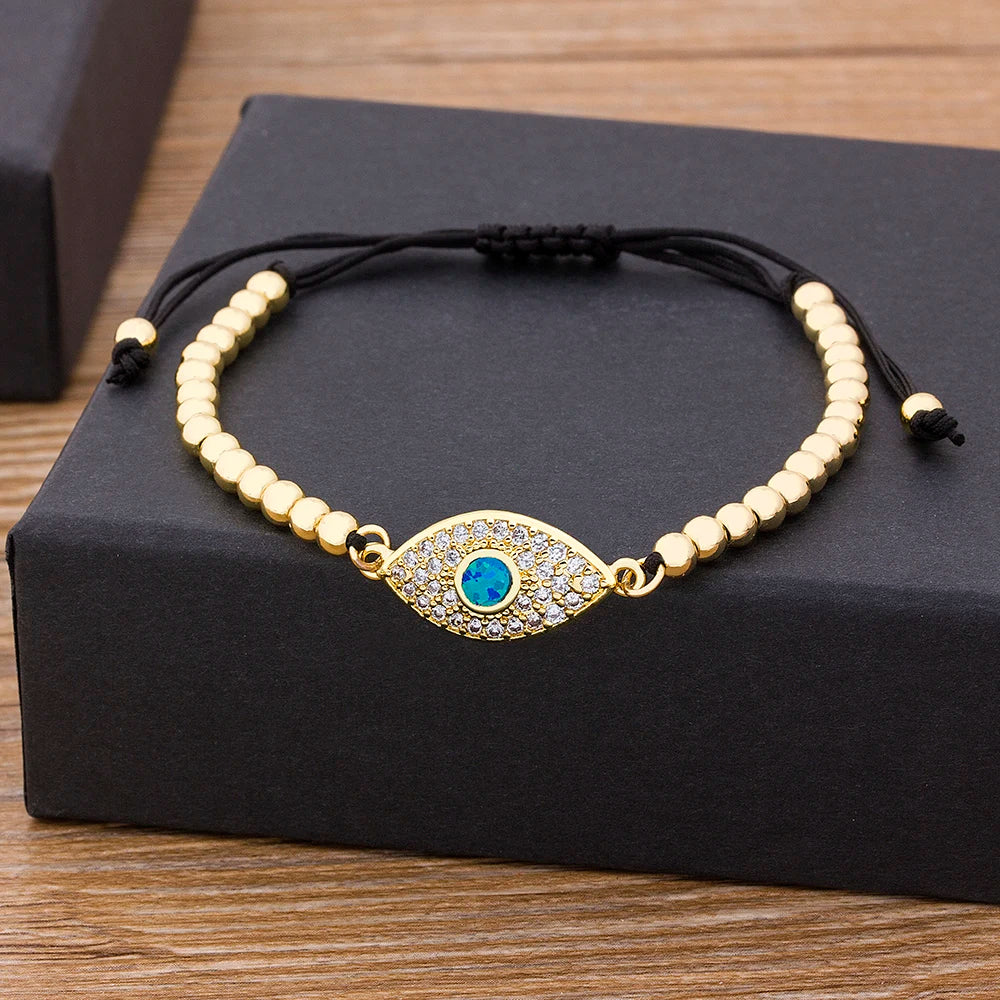 Nidin Hamsa Hand Evil Eye Copper Beads Adjustable Bracelet Lucky Braided Rope Bracelet 5 Styles For Women Men Party Jewelry
