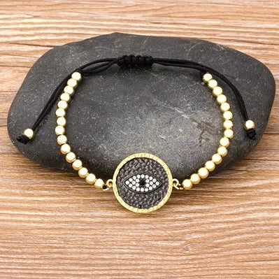 Nidin Men Trendy Turkish Evil Eye Handmade Beads Bracelet Pave CZ Eye Lucky Rope Bracelet Adjustable Female Party Jewelry Gifts