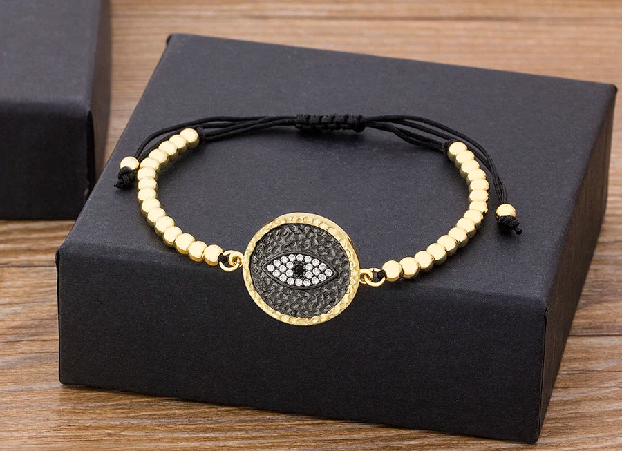 Nidin Men Trendy Turkish Evil Eye Handmade Beads Bracelet Pave CZ Eye Lucky Rope Bracelet Adjustable Female Party Jewelry Gifts