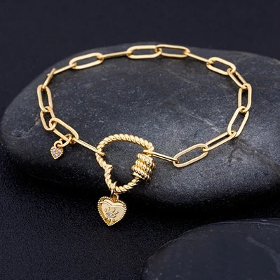 Nidin Light Luxury Classic Charm Heart Bracelet for Women Shiny Princess Cut Cubic Zircon CZ Pendant Bangles Copper Jewelry Gift