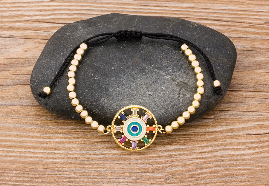 Nidin Men Trendy Turkish Evil Eye Handmade Beads Bracelet Pave CZ Eye Lucky Rope Bracelet Adjustable Female Party Jewelry Gifts