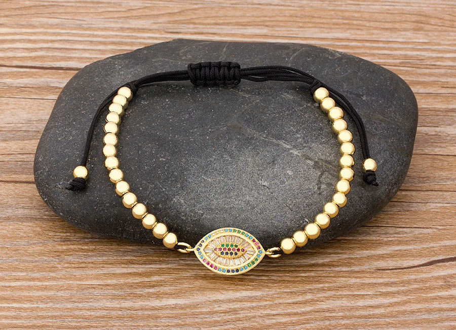Nidin Hamsa Hand Evil Eye Copper Beads Adjustable Bracelet Lucky Braided Rope Bracelet 5 Styles For Women Men Party Jewelry
