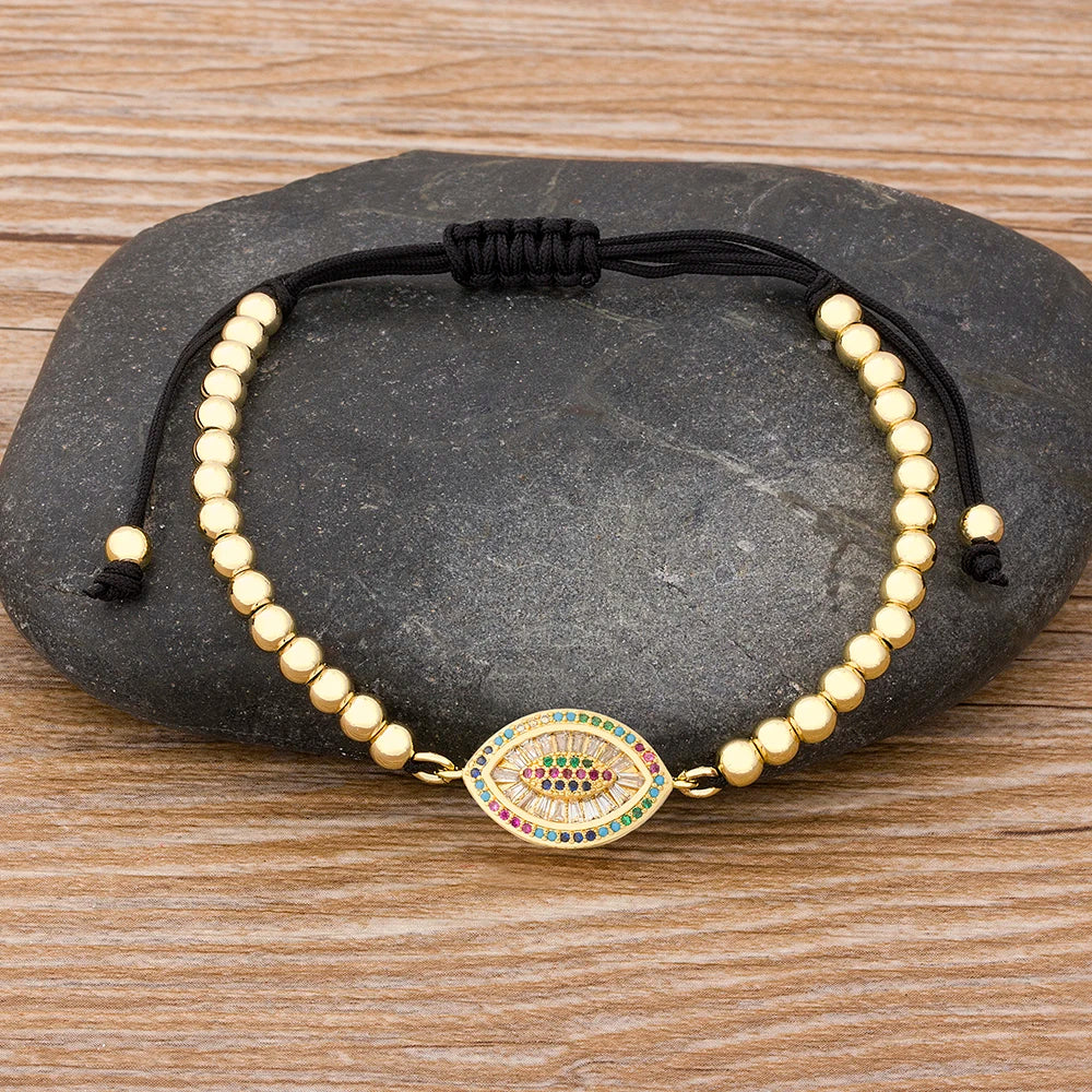 Nidin Hamsa Hand Evil Eye Copper Beads Adjustable Bracelet Lucky Braided Rope Bracelet 5 Styles For Women Men Party Jewelry