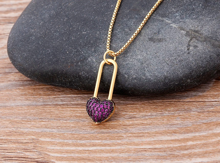 Nidin New Classic Love Heart Necklace 5 Colors Choice For Women Copper Zircon Fashion Chain Jewelry Fine Wedding Luxury Gifts