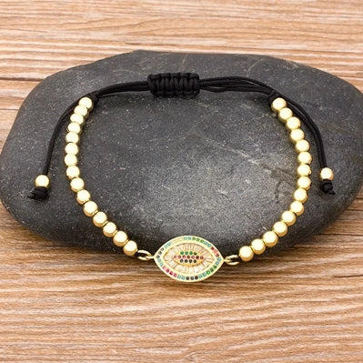 Nidin Hamsa Hand Evil Eye Copper Beads Adjustable Bracelet Lucky Braided Rope Bracelet 5 Styles For Women Men Party Jewelry