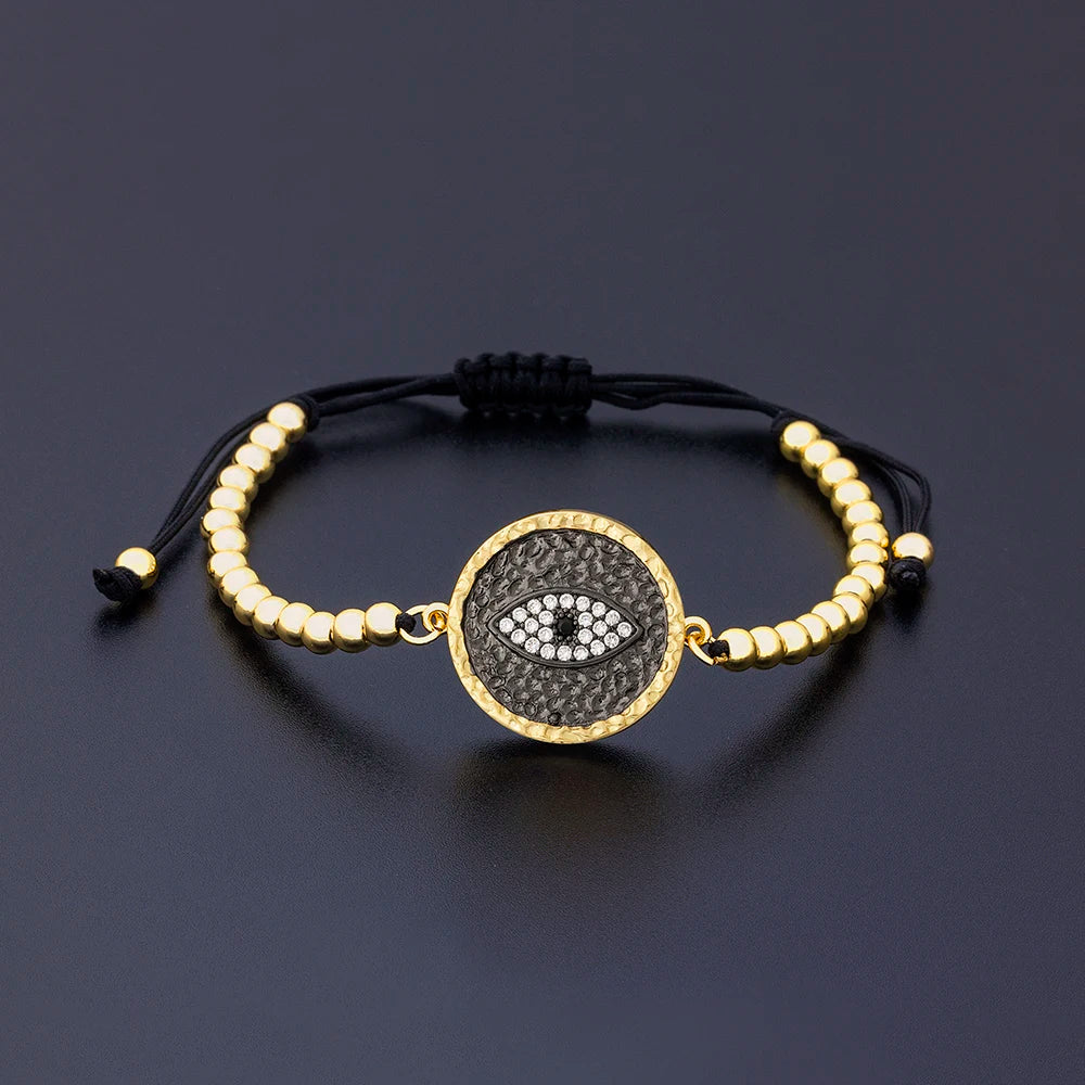 Nidin Men Trendy Turkish Evil Eye Handmade Beads Bracelet Pave CZ Eye Lucky Rope Bracelet Adjustable Female Party Jewelry Gifts