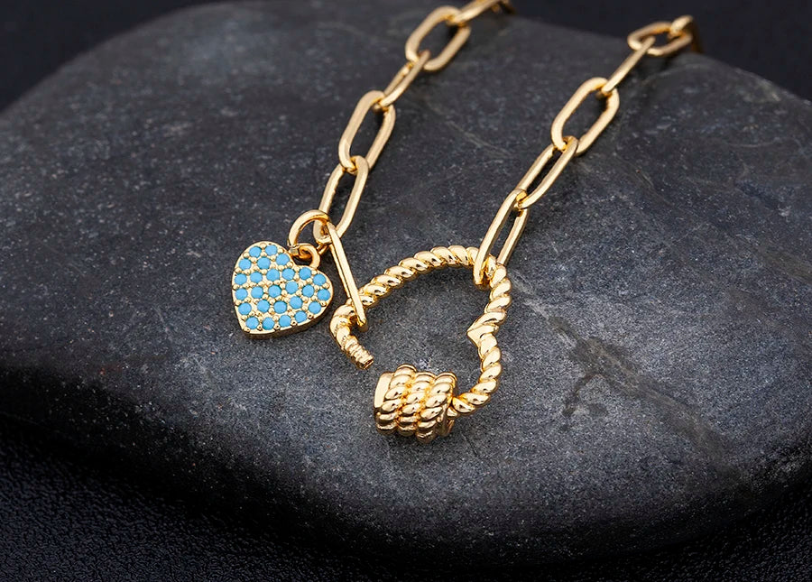 Crystal Heart Link Chain Bracelet