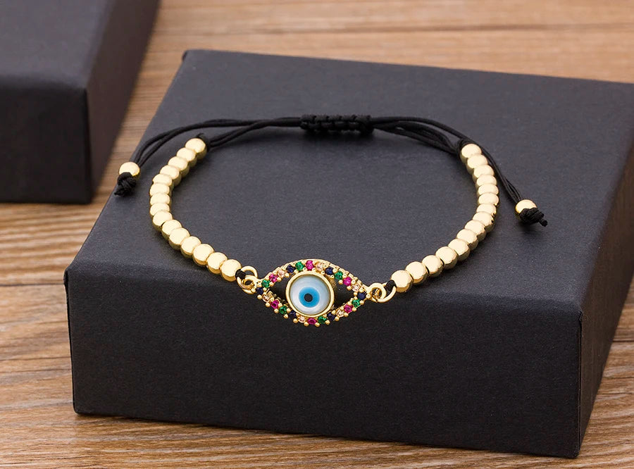 Nidin Hamsa Hand Evil Eye Copper Beads Adjustable Bracelet Lucky Braided Rope Bracelet 5 Styles For Women Men Party Jewelry