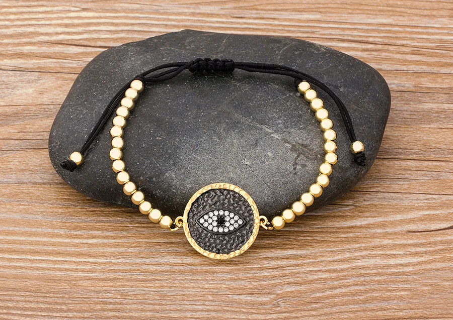 Nidin Men Trendy Turkish Evil Eye Handmade Beads Bracelet Pave CZ Eye Lucky Rope Bracelet Adjustable Female Party Jewelry Gifts