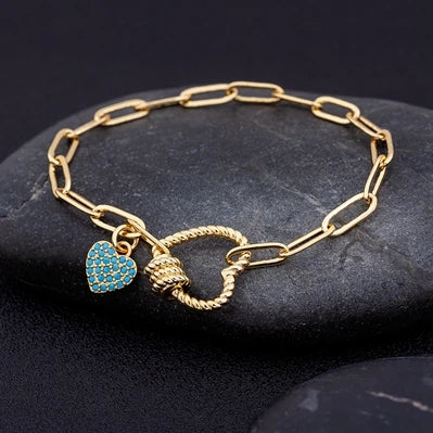 Nidin Light Luxury Classic Charm Heart Bracelet for Women Shiny Princess Cut Cubic Zircon CZ Pendant Bangles Copper Jewelry Gift