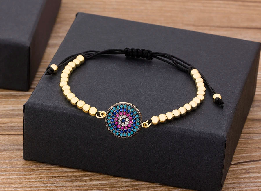Nidin Men Trendy Turkish Evil Eye Handmade Beads Bracelet Pave CZ Eye Lucky Rope Bracelet Adjustable Female Party Jewelry Gifts