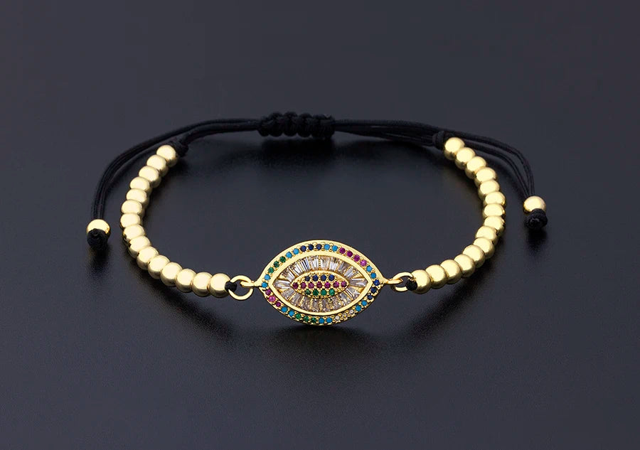 Nidin Hamsa Hand Evil Eye Copper Beads Adjustable Bracelet Lucky Braided Rope Bracelet 5 Styles For Women Men Party Jewelry