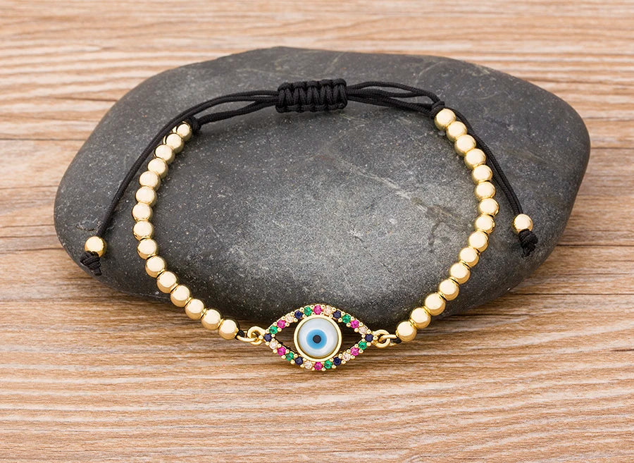 Nidin Hamsa Hand Evil Eye Copper Beads Adjustable Bracelet Lucky Braided Rope Bracelet 5 Styles For Women Men Party Jewelry