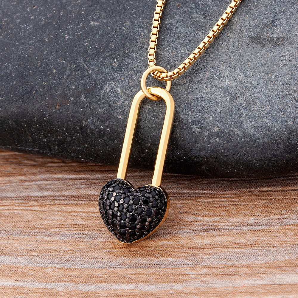 Nidin New Classic Love Heart Necklace 5 Colors Choice For Women Copper Zircon Fashion Chain Jewelry Fine Wedding Luxury Gifts