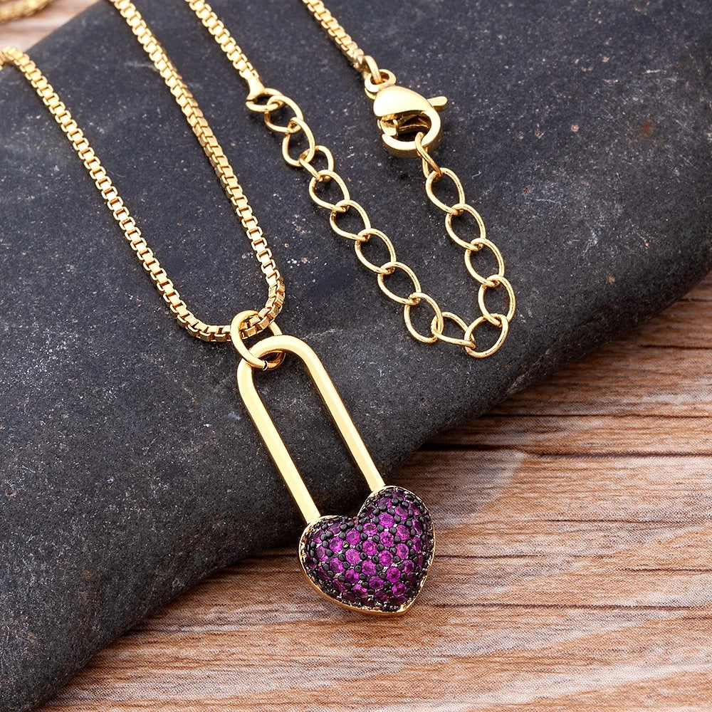 Nidin New Classic Love Heart Necklace 5 Colors Choice For Women Copper Zircon Fashion Chain Jewelry Fine Wedding Luxury Gifts