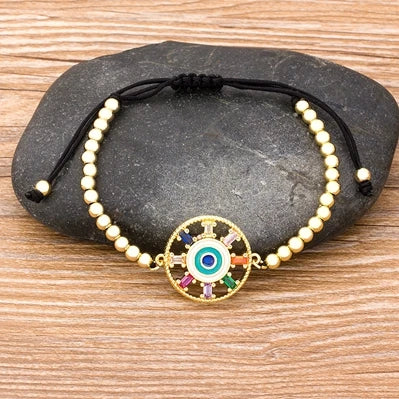 Nidin Men Trendy Turkish Evil Eye Handmade Beads Bracelet Pave CZ Eye Lucky Rope Bracelet Adjustable Female Party Jewelry Gifts