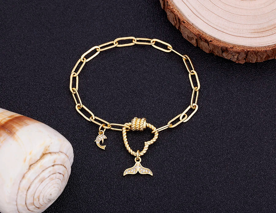 Crystal Heart Link Chain Bracelet