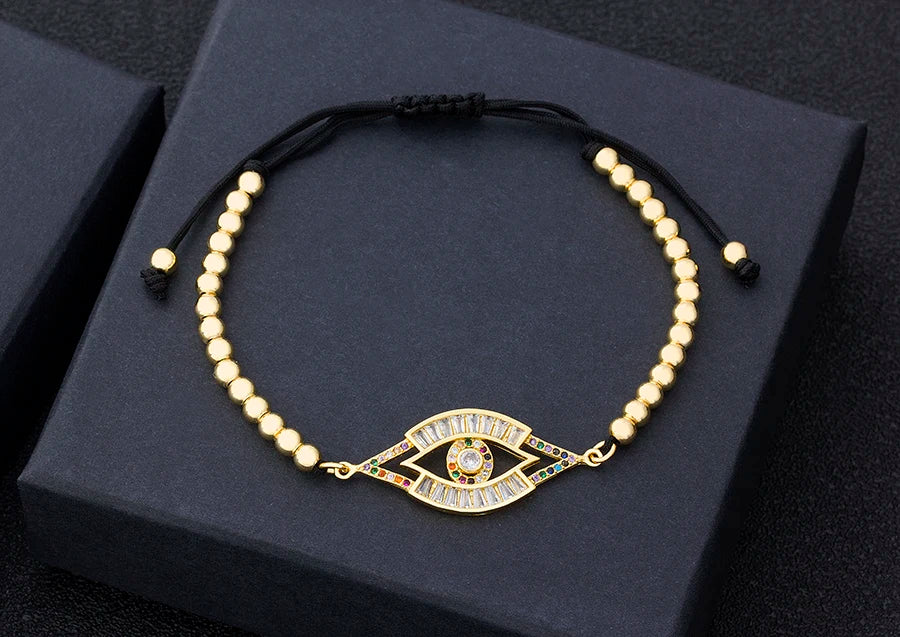 Nidin Hamsa Hand Evil Eye Copper Beads Adjustable Bracelet Lucky Braided Rope Bracelet 5 Styles For Women Men Party Jewelry