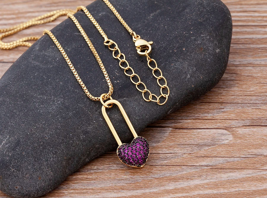 Nidin New Classic Love Heart Necklace 5 Colors Choice For Women Copper Zircon Fashion Chain Jewelry Fine Wedding Luxury Gifts