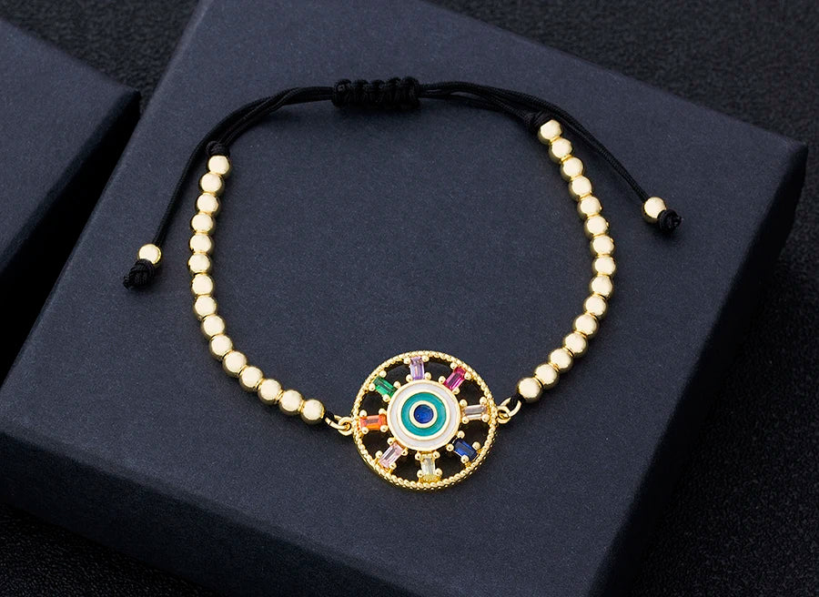 Nidin Men Trendy Turkish Evil Eye Handmade Beads Bracelet Pave CZ Eye Lucky Rope Bracelet Adjustable Female Party Jewelry Gifts