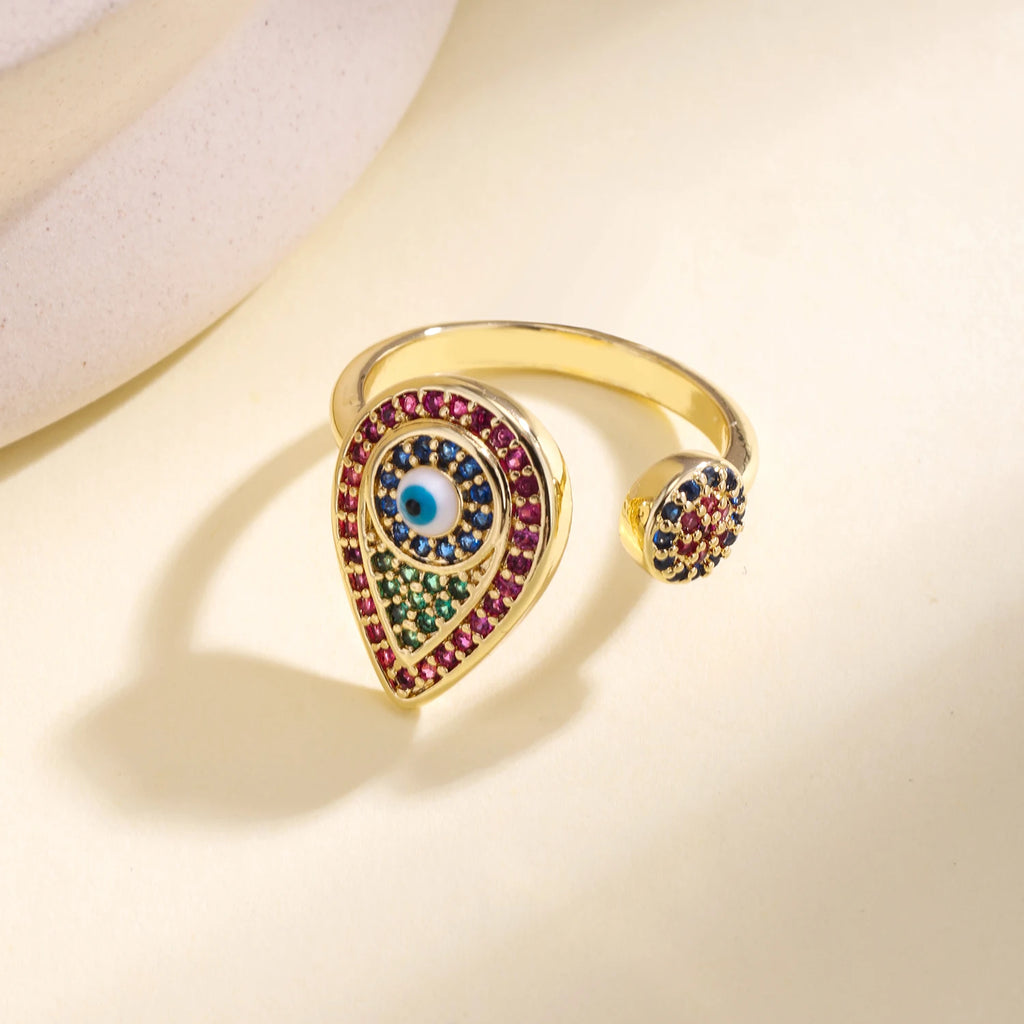 Evil Eye Geometric Charm Ring