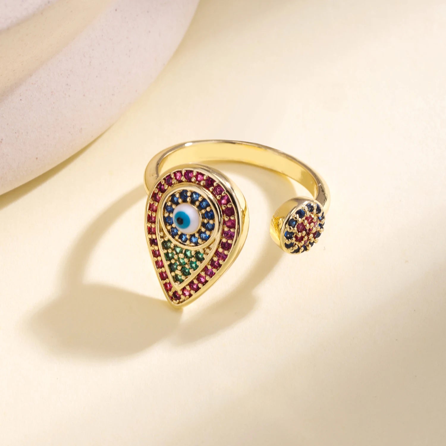 Evil Eye Geometric Charm Ring