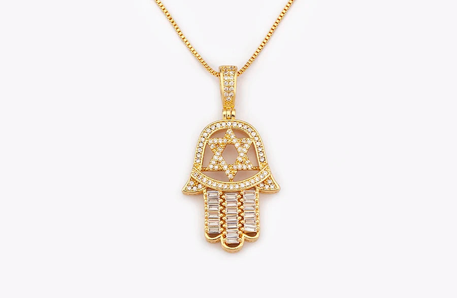 Nidin High Quality Palm Shape Heart/Star Design Cubic Zirconia Charm Pendant Necklace For Women Men Hollow Stylish Jewelry Gifts