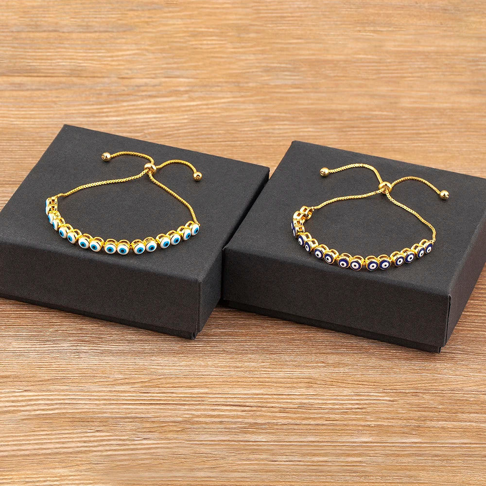 Nidin Luxury Men 4 Colors Evil Eye Beads Chain Bracelets Bangles Adjustable Party Wedding Elegant  Jewelry Gift For Female Male