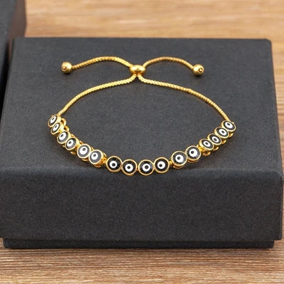Nidin Luxury Men 4 Colors Evil Eye Beads Chain Bracelets Bangles Adjustable Party Wedding Elegant  Jewelry Gift For Female Male