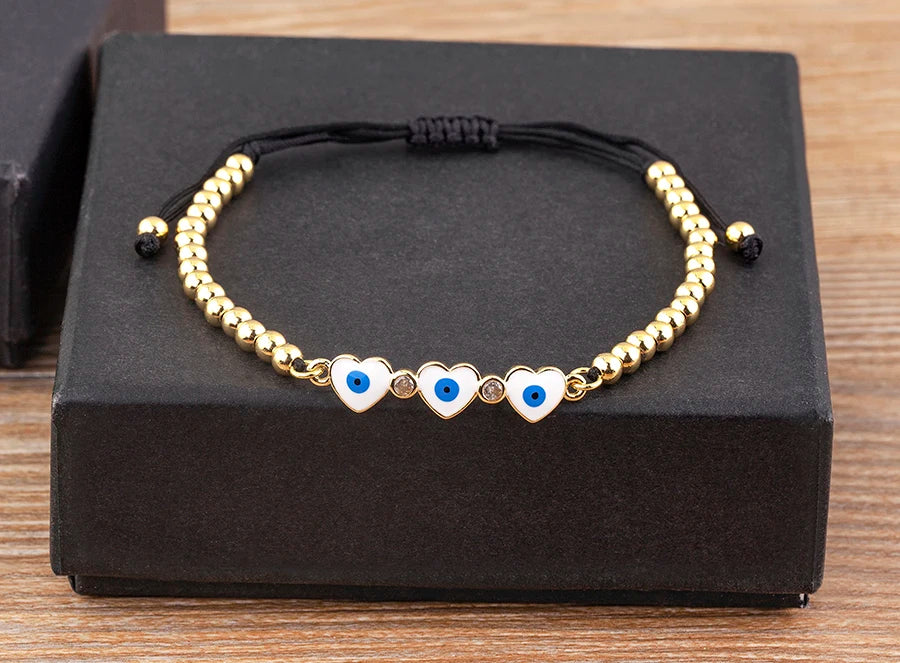 Nidin Adjustable Handmade Braided String Bracelet Women Men Turkish Evil Eye Heart Shape Bangle Couple Lucky Wedding Jewelry