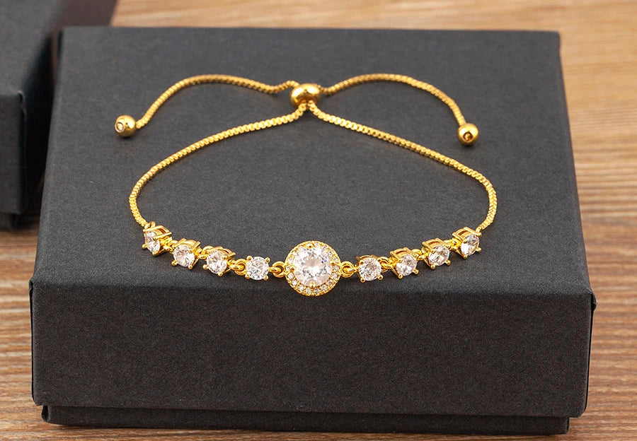 Nidin Charm Zircon Geometric Shape Bracelet Adjustable 15 Styles Gold Color Link Chain Jewelry Women's Personality Party Gift