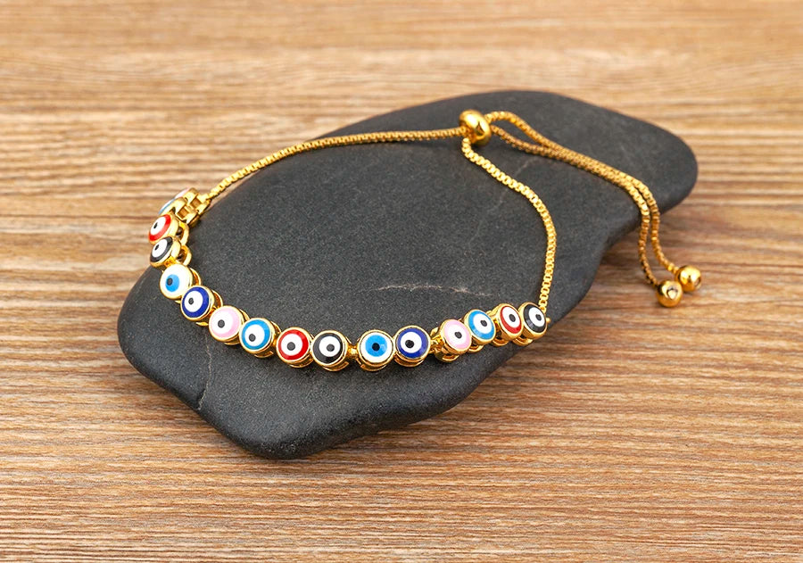Nidin Luxury Men 4 Colors Evil Eye Beads Chain Bracelets Bangles Adjustable Party Wedding Elegant  Jewelry Gift For Female Male